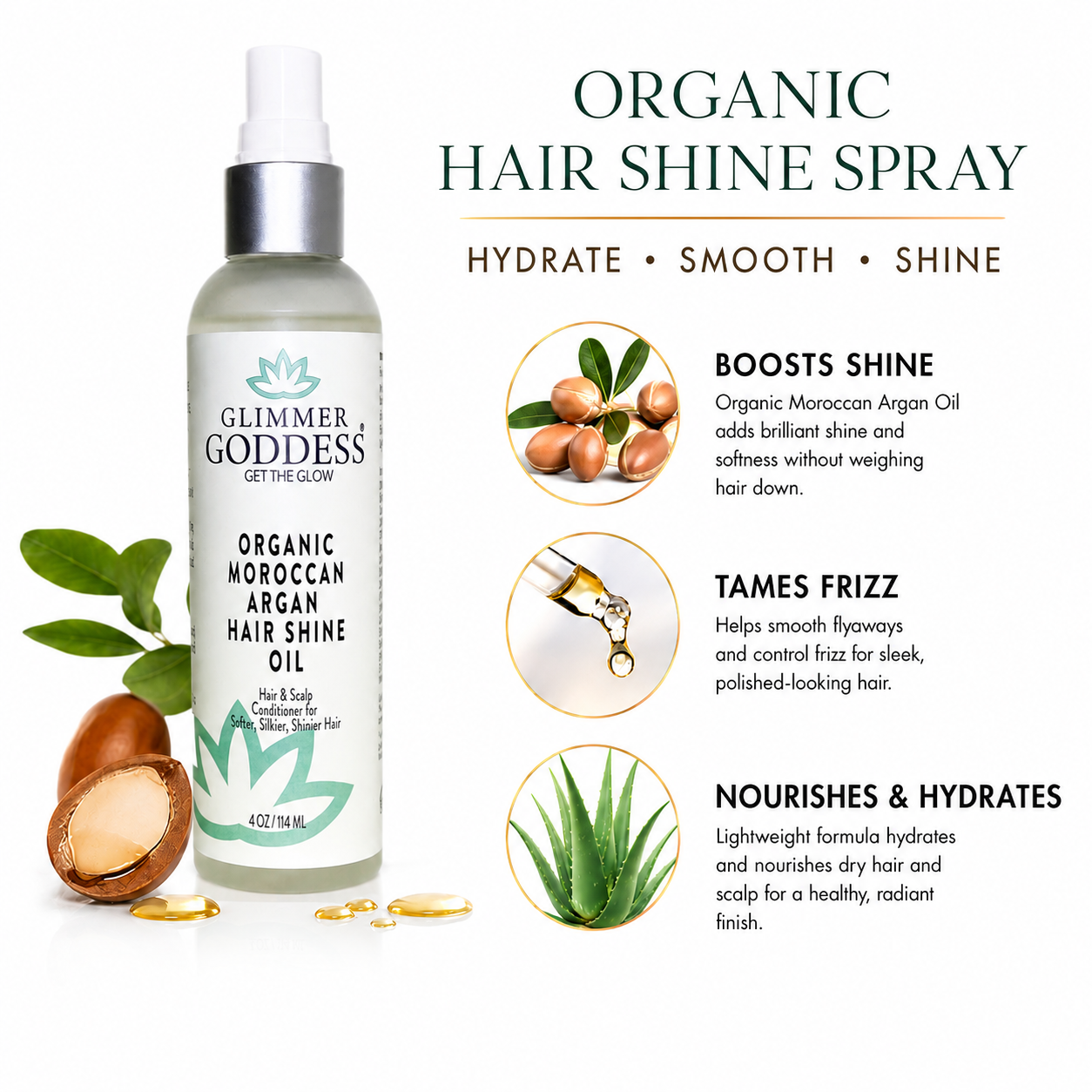 Organic Hair Shine Spray – Frizz Control & Hydrating