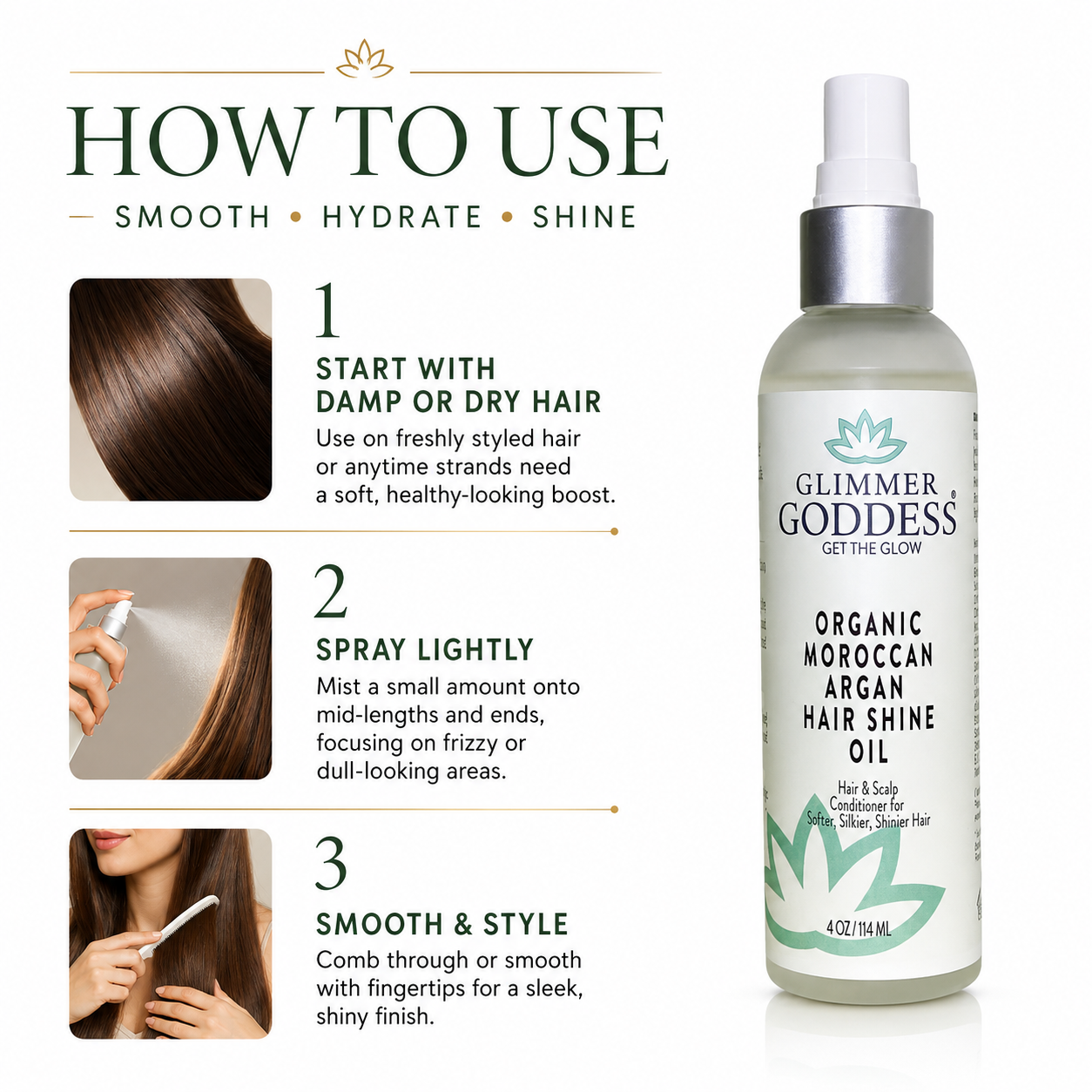 Organic Hair Shine Spray – Frizz Control & Hydrating
