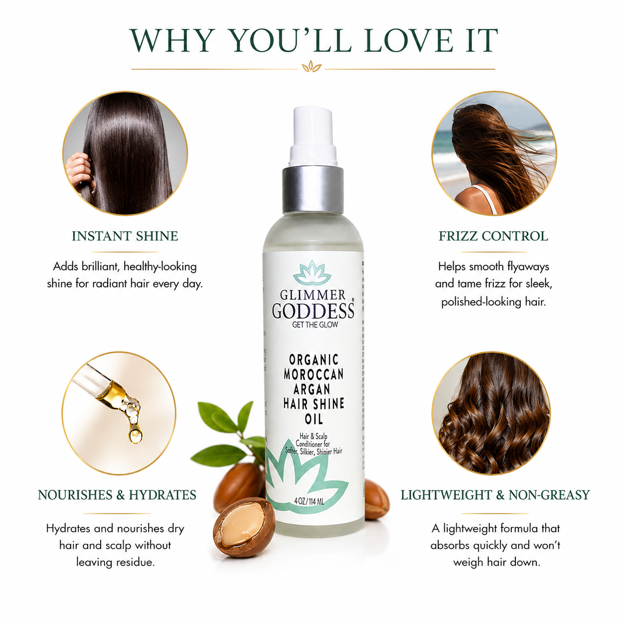 Organic Hair Shine Spray – Frizz Control & Hydrating