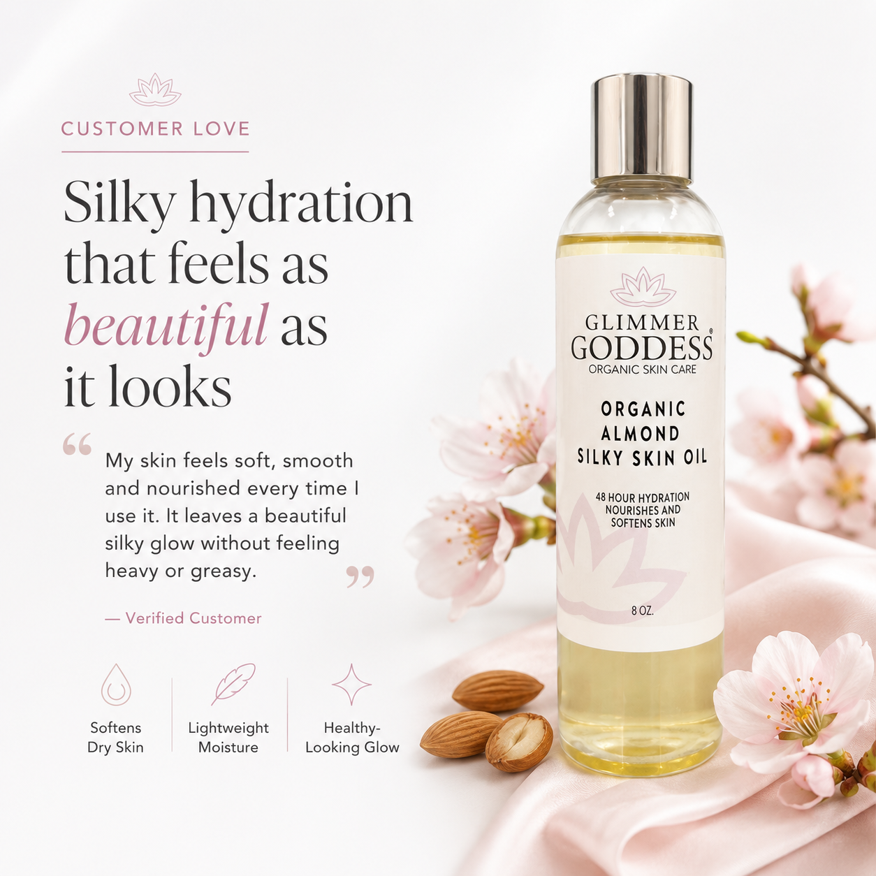 Organic Sweet Almond Silky Skin Oil – 48 Hour Hydration